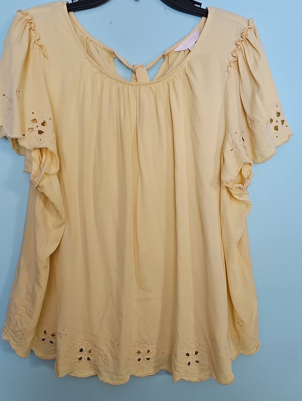 LC Lauren Conrad Pale Yellow Eyelet Tunic with Tie Back